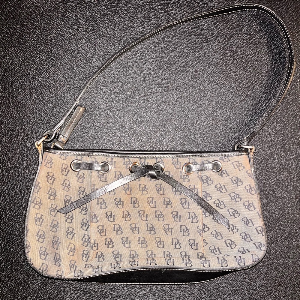Dooney & Bourke Black & Grey Fabric and Leather Shoulder Bag